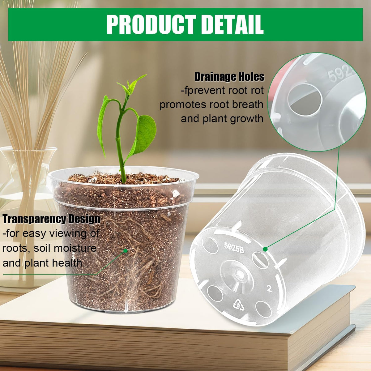 BTPLASTIK 50 Pack 2.5 Inch Clear Nursery Pots for Plants, Sturdy Plastic Plant Pot for Planting Vegetables Flowers Seedlings, Transparent Seed Starter Pots with Drainage Holes, garden, Gardening Gifts