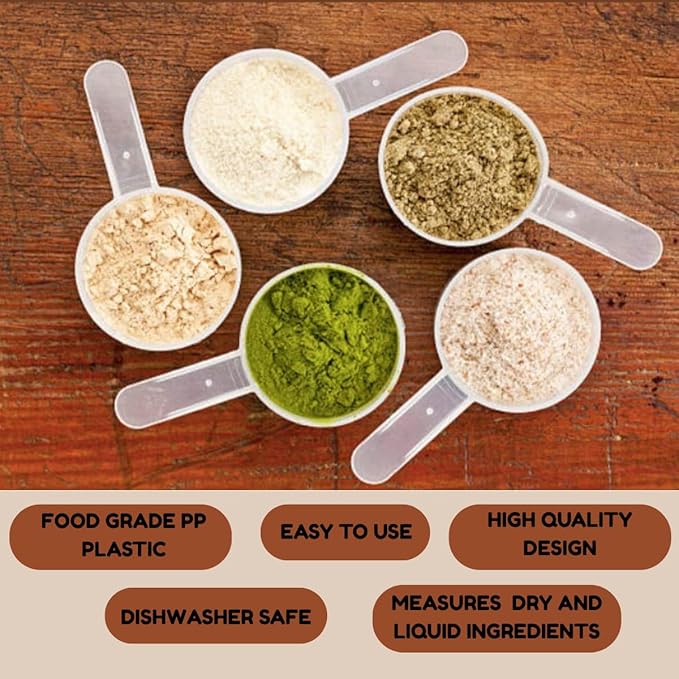 Plastic Measuring Scoop, 1/2 Tablespoon (7.5 cc | 1.5 tsp | 7.5 mL) Long Handle Spoons for Powders, Granules, Coffee, Pet Food, Baking Supplies, Protein and Other Dry Goods, BPA Free (Set of 5)