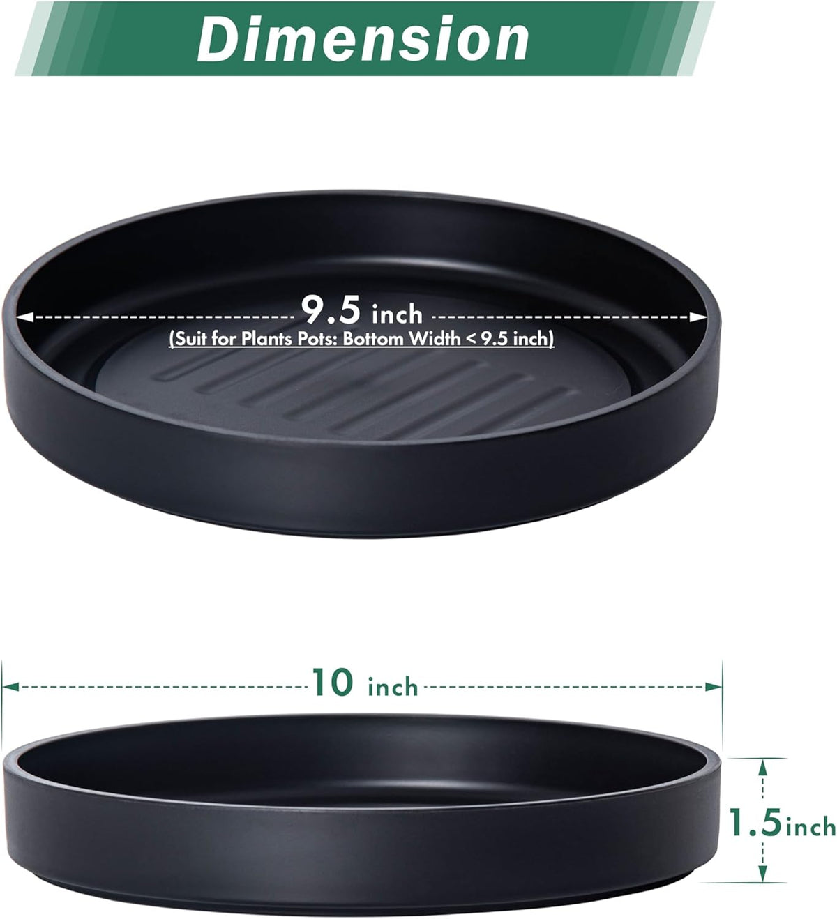 Phoenix Vine 10 Inch Plastic Plant Saucer Water Drip Tray, Heavy Sturdy Round Plant Drainage Tray for Indoors Outdoor, Matte Black, 21-TY-10B-1