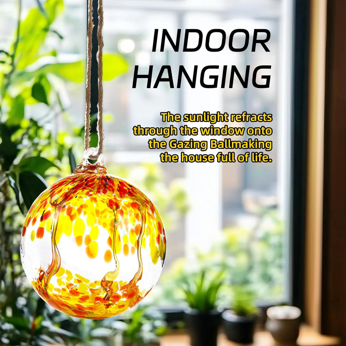 VOREEN 6" Hanging Glass Garden Gazing Ball Hand Blown Glass Witch Ball Christmas Ornament Friendship Balls for Outdoor Garden Patio Window Home Décor, Gift for Mom Wife Friend, Orange