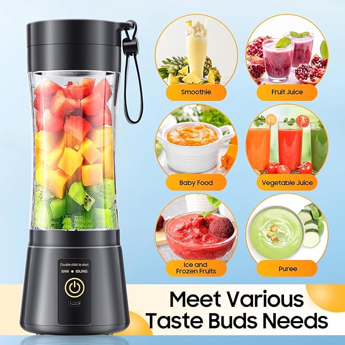 Portable Blender for Smoothies & Shakes - Cordless Personal Size Blender with 6 Blades, 380Ml Juice Cup, Lightweight & Rechargeable, Freshly Squeezed for Picnic/Sports/Office