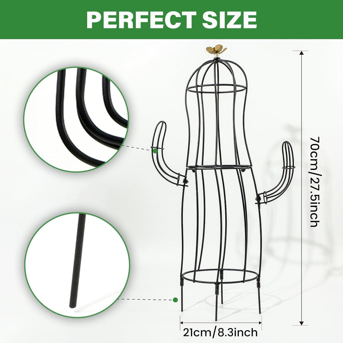 Cactus Obelisk Trellis - 16.34”x27.95” Unique Metal Design for Climbing Plants, Garden Decorative Support Structure for Potted Tall Vines and Rose Bushes