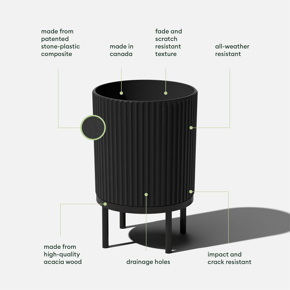 Veradek Demi Series Round Planter w/ Stand for Porch/Patio | Durable Plastic-Concrete & Wooden Stand | Modern Décor for Tall Plants, Flowers