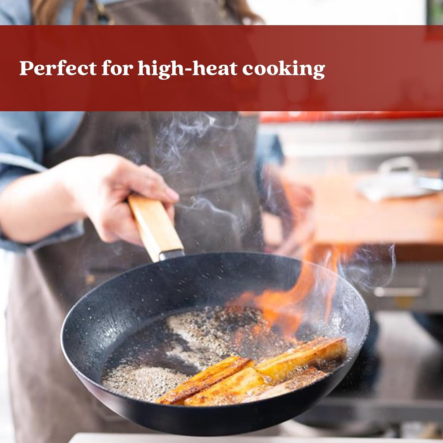 Alva Forest 11" Carbon Steel Frying Pan Pre-Seasoned, Lightweight Chef-Grade Skillet with Stay-Cool Acacia Handle, Natural Nonstick, Induction & All-Stove Compatible – Professional Restaurant Quality