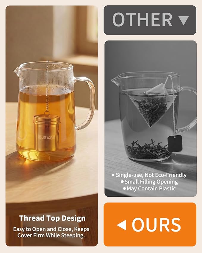 House Again Large Tea Infuser with Scoop, Extra Fine Mesh Tea Strainers for Loose Tea & Spice Infuser for Cooking, 304 Stainless Steel, Loose Leaf Tea Steeper for Brew Tea Spices & Seasonings