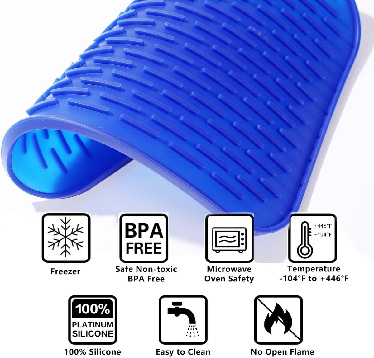 Dish Mat Silicone Dish Drying Mats Works For Drying Stemware Cocktail Glasses Silverware Pots Pans Knives and Dish Rack for Kitchen Counter Sink Bar Pads Easy to Clean (11.5" x 9.1") Blue