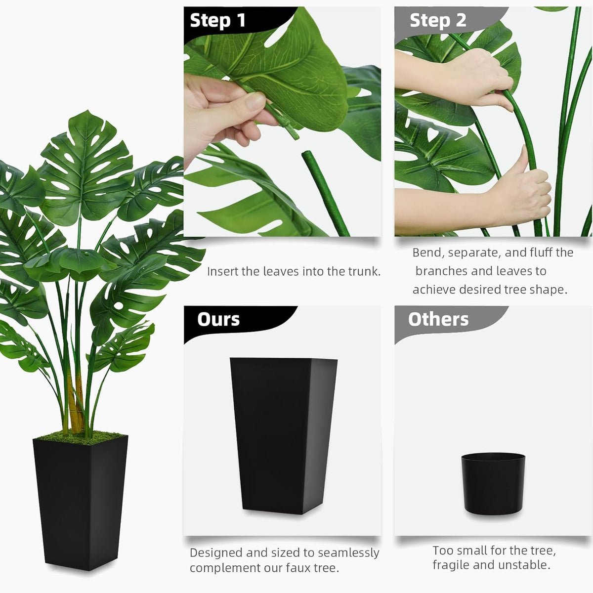 Artificial Monstera Deliciosa Plant 5FT - Faux Tropical Palm Tree with Gray Tall Planter - Fake Swiss Cheese Floor Plant Potted - Artificial Tree for Home Office Living Room Decor Indoor