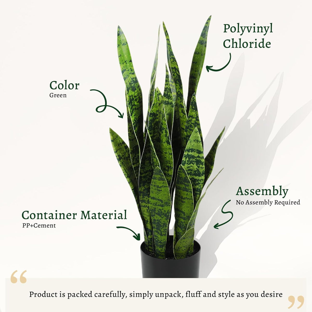 KOL 3ft Artificial Snake Plant, Fake Sansevieria Potted Plants, 32 Thick Lifelike Faux Leaves, Indoor Home Office Decor, Mother-in-Law Tongue Houseplant, 35in, Green