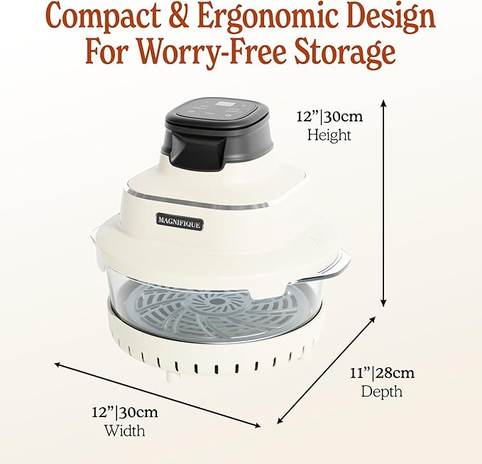 MAGNIFIQUE Glass Air Fryer, Non Toxic Air Fryer with 4.5QT & 2.5QT Glass Pots, Borosilicate, Stainless Steel, Air Fry, Bake, Re-Crisp & MaxCrisp, Oatmeal