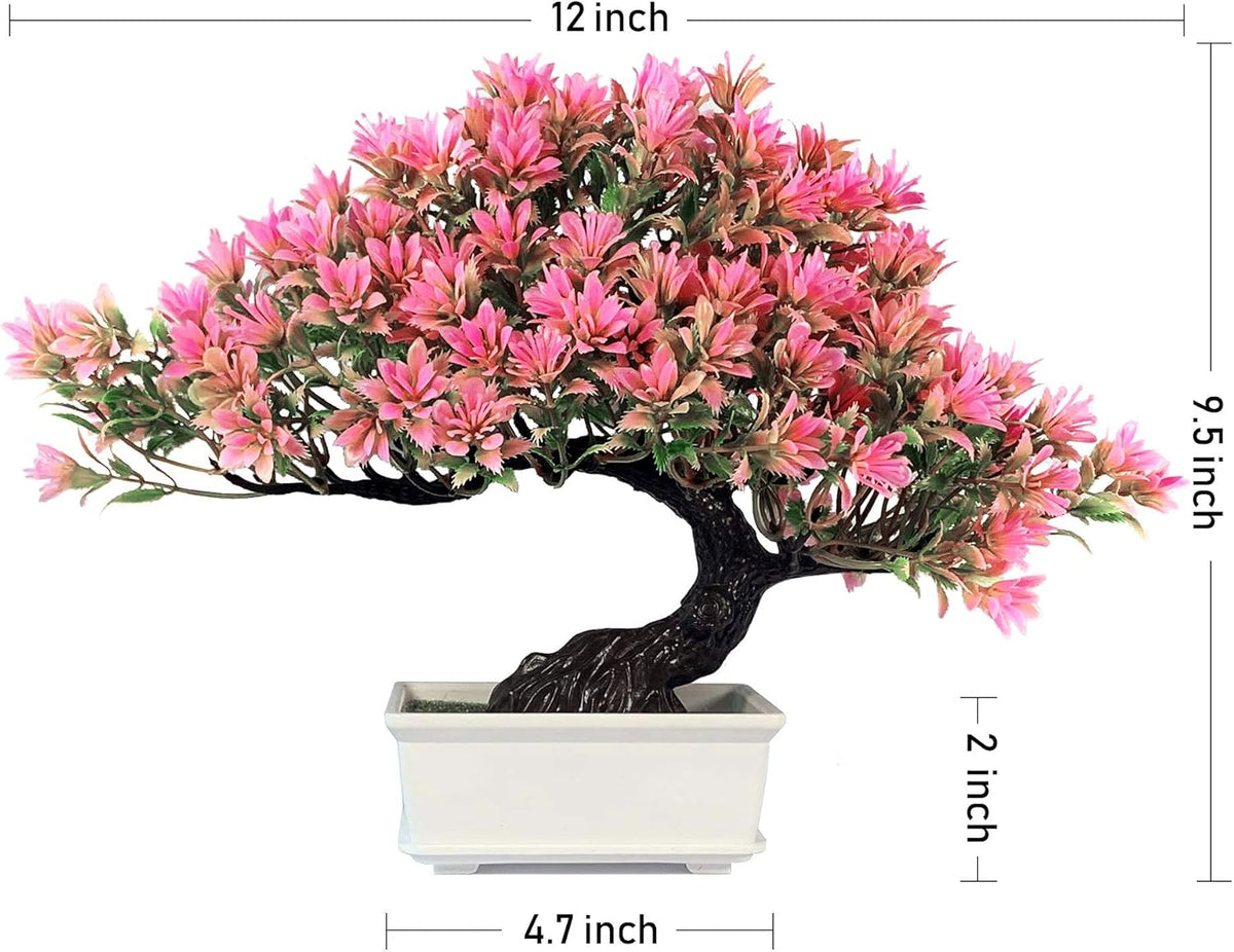 Fake Plants Plastic Artificial Bonsai Tree, Pink Room Decor Bonsai Tree for Home Bedroom Farmhouse Office Desk Decor, Tall 9.5"