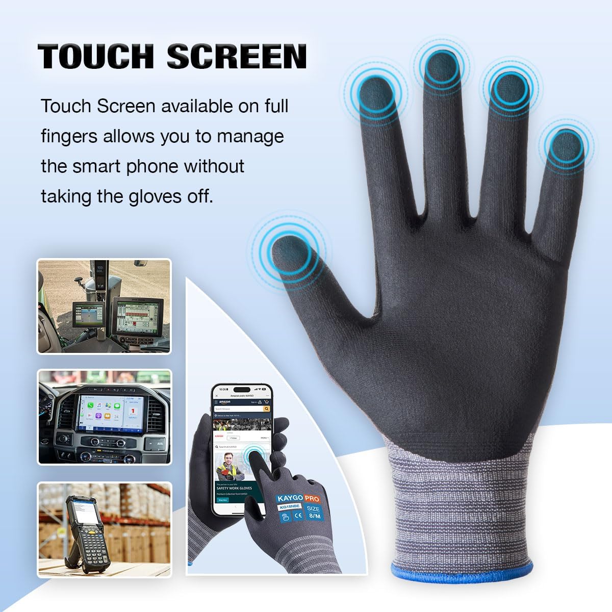 KAYGO Safety Work Gloves MicroFoam Nitrile Coated, 12 Pairs KG18NB,Seamless Knit Nylon Glove with full fingers Touchscreen, Ideal for General Purpose,Automotive, Black,L