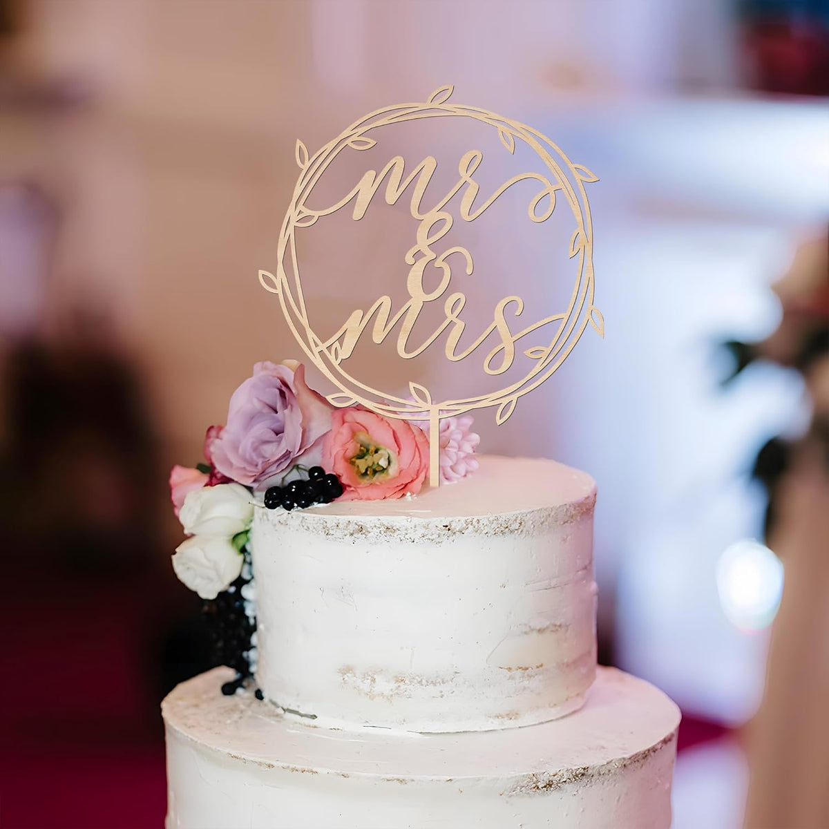 Mr & Mrs Cake Topper Wedding Cake Topper in Wood (Design 02)
