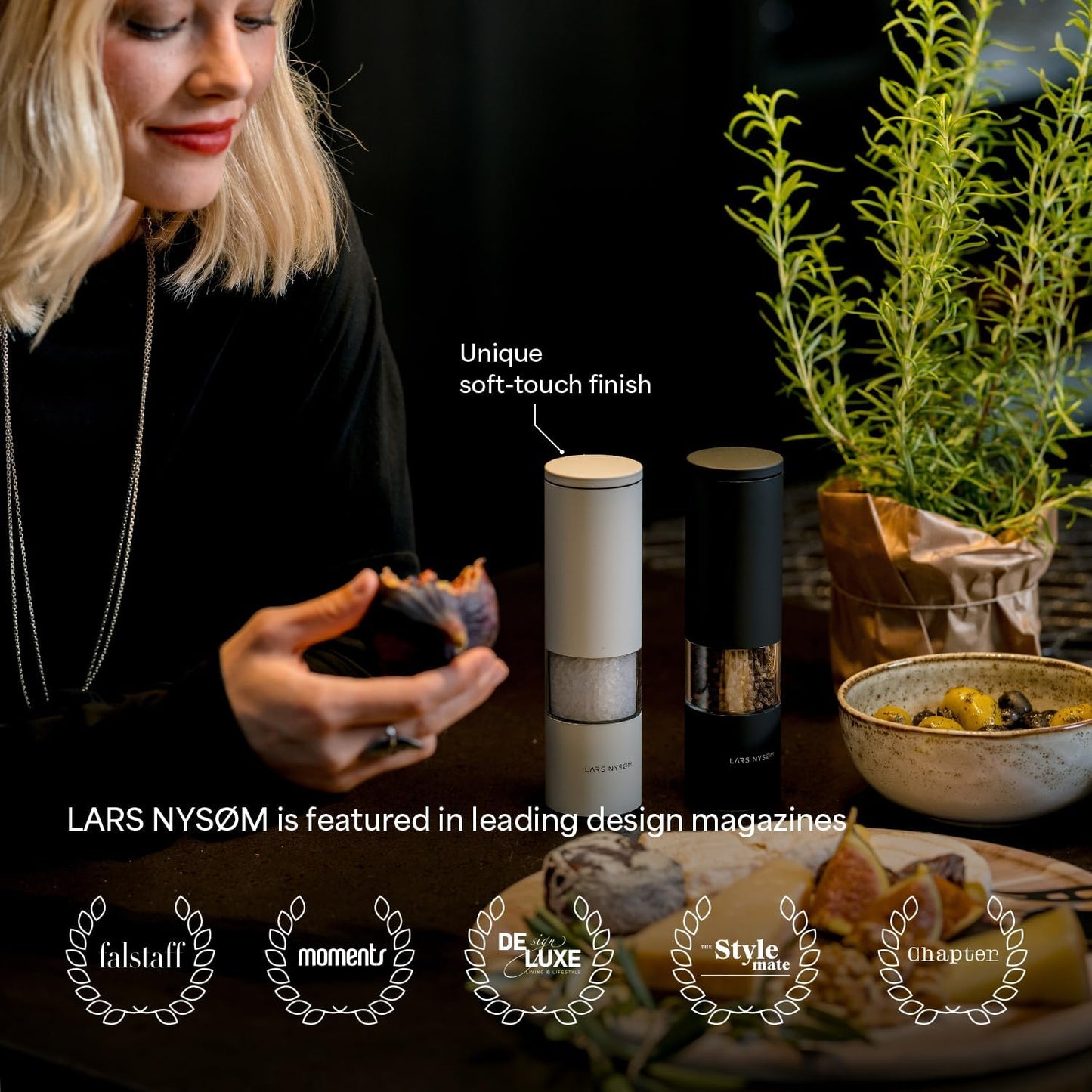 LARS NYSØM Salt and Pepper Grinder Set Manual, Stainless Steel Salt and Pepper Mills with Adjustable Ceramic Grinder I Design Spice Shakers (Blush Rose)