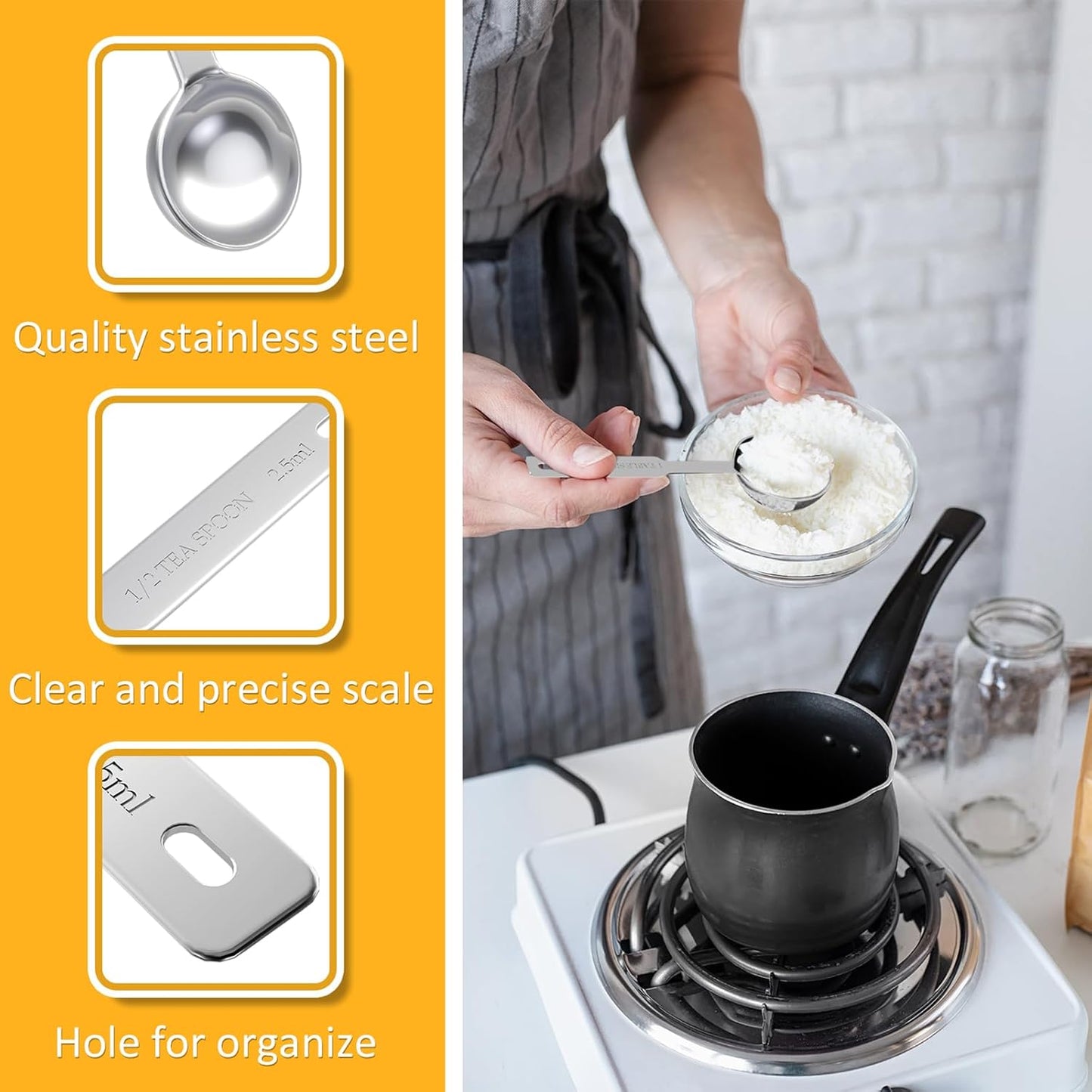 4PCS 1 Tsp(1/3tbsp, 1/6oz, 5ml) Single Measuring Spoon, Stainless Steel Individual Measure Scoop Only