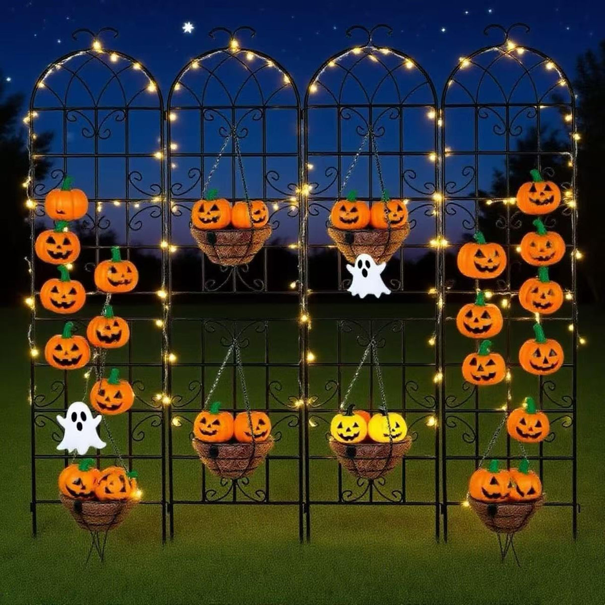 4 Pack 72x20in Rustic Iron Arch Decoration Garden Trellis with Black Metal Coating – Perfect for Supporting Climbing Plants Outdoor, Roses, Vines, Flowers, and Vegetables.