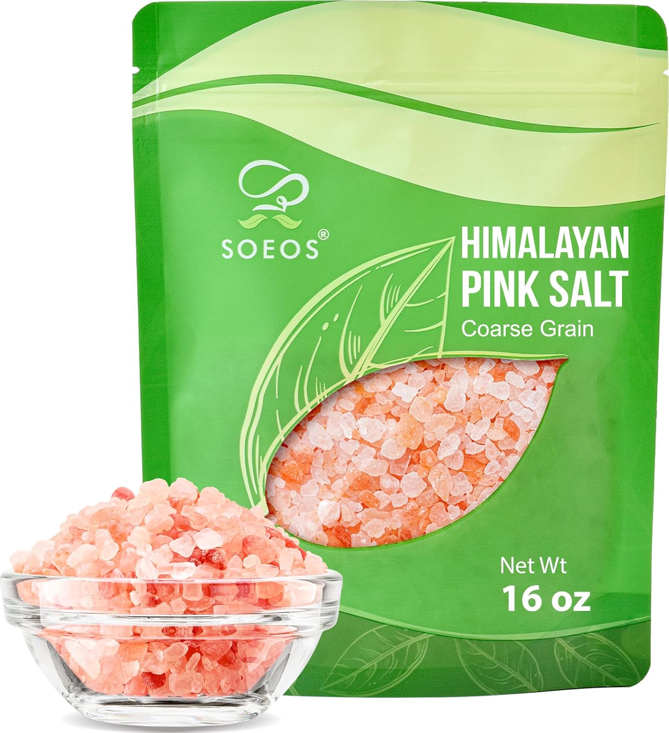 Soeos Coarse Pink Salt, Coarse Grain, 16 oz, Kosher Salt for Grinder Refill