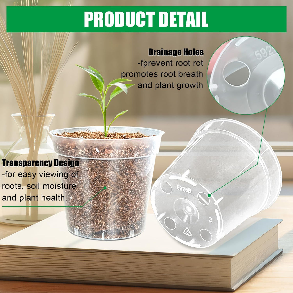 40 Pack 3.3 Inch Clear Nursery Pots for Plants, Sturdy Plastic Plant Pot for Planting Vegetables Flowers Seedlings, Transparent Seed Starter Pots with Drainage Holes, Gardening Gifts(40P-3.3"Clear)