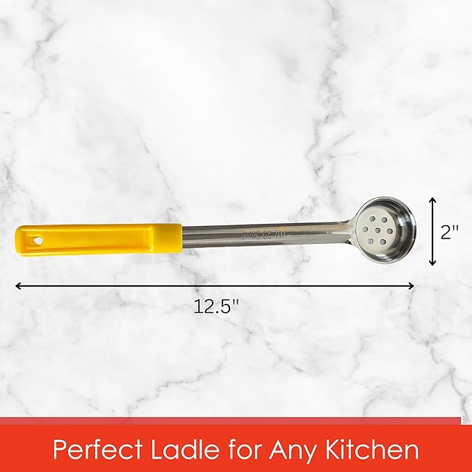 1 Ounce Slotted Stainless Steel Portion Control Ladle Spoon for Measuring and Serving; Commercial Grade Serving Scoops [Pack of 2]