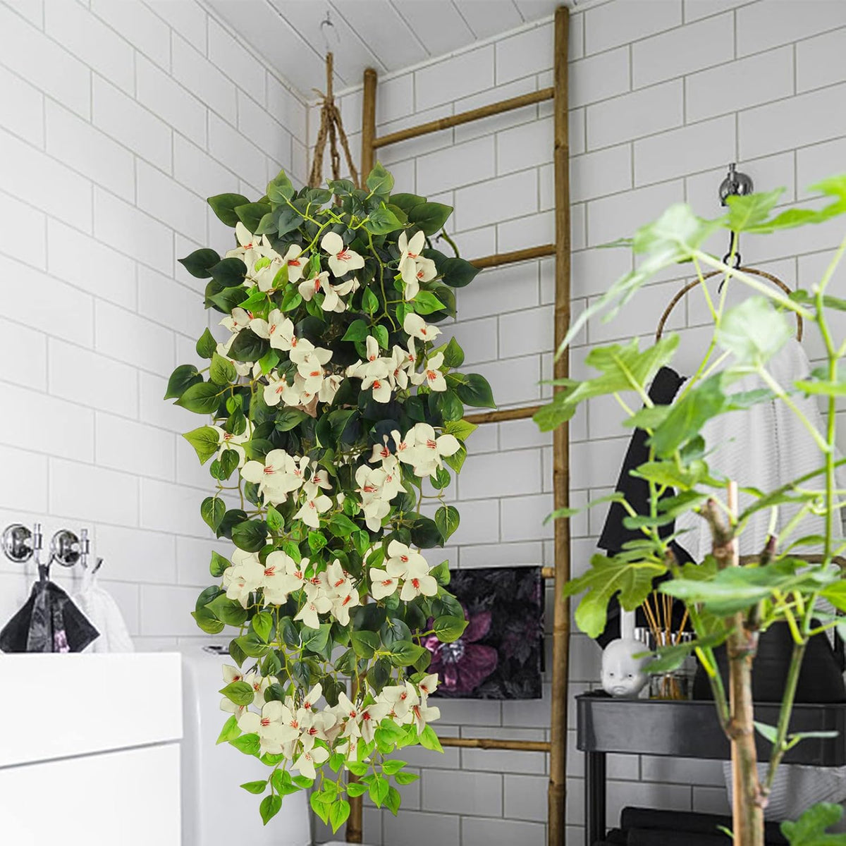Artificial Hanging Flowers Bougainvillea, UV Resistant Fake Plastic Faux Flower Fabric Vine for Indoor Outdoor Garden Porch Eave Wedding Wall Décor