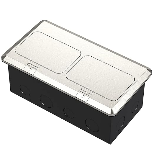 KYHSHJ Dual Pop-Up Floor Electrical Outlet Box Kit，20 Amp Stainless Steel USB TR Receptacle Outlet，3-Port RJ45 Datacom Receptacle，Waterproof Gasket with IP44 Waterproof Rating, Stainless Steel Color