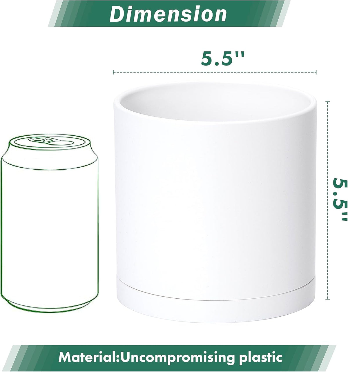 D'vine Dev 2 Pack 5.5 Inch Modern Plastic Plant Pots, Small Garden Planters for Plant with Drainage Holes and Saucers, White Color, 74-Z-H-1