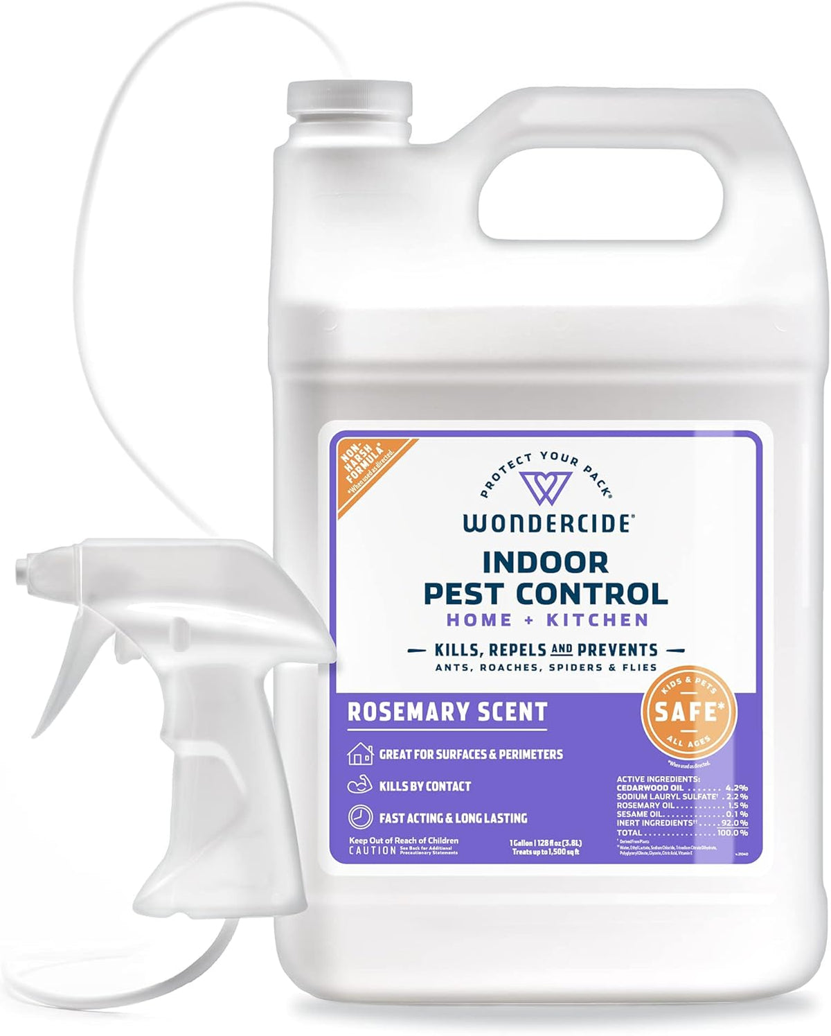 Wondercide - Indoor Pest Control Spray for Home and Kitchen - Ant, Roach, Spider, Fly, Flea, Bug Killer and Insect Repellent - with Natural Essential Oils - Pet and Family Safe — Rosemary 128 oz
