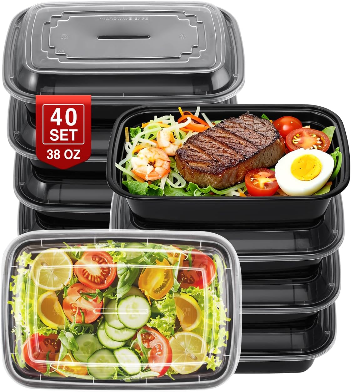 40 Sets 38oz Meal Prep Container - Reusable Plastic Food Storage Containers with Lids, Fits Microwave, Freezer and Dishwasher Safe