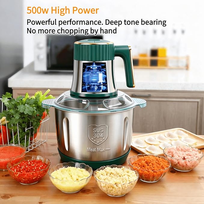 Food Processor,5-Speed Electric Food Chopper,Meat Grinder 5L(20Cups) with Two 6-Blade Sets,500W Powerful Vegetable Chopper Used for Dough Mixing,Meat, Nuts, Fruits, Garlic and Vegetables
