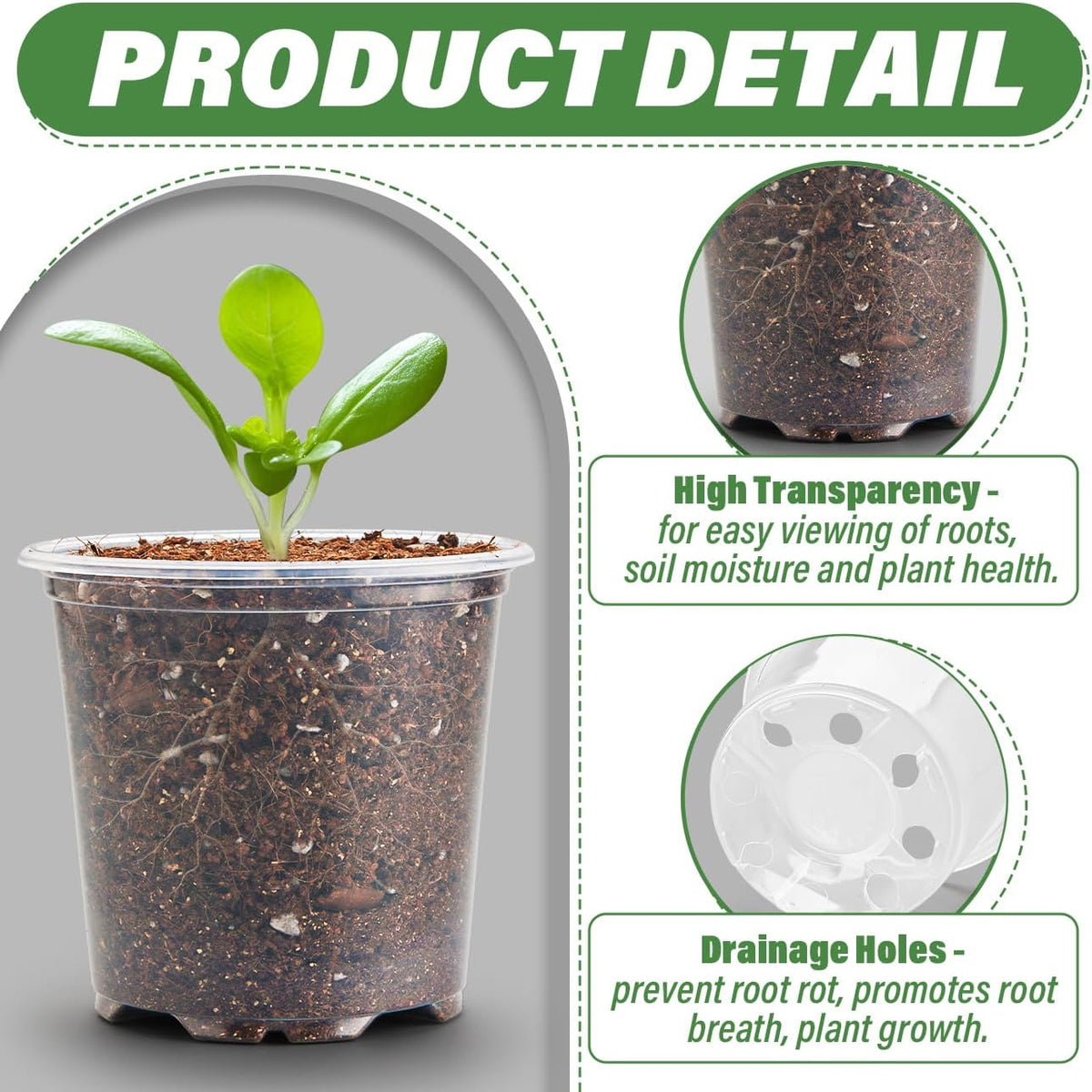 3.5" Clear Seeding Pots 100-Pack Round for Seeds Starter Pots, Seeds Germination Transparent Nursery Pots with Drainage Holes (100PCS)