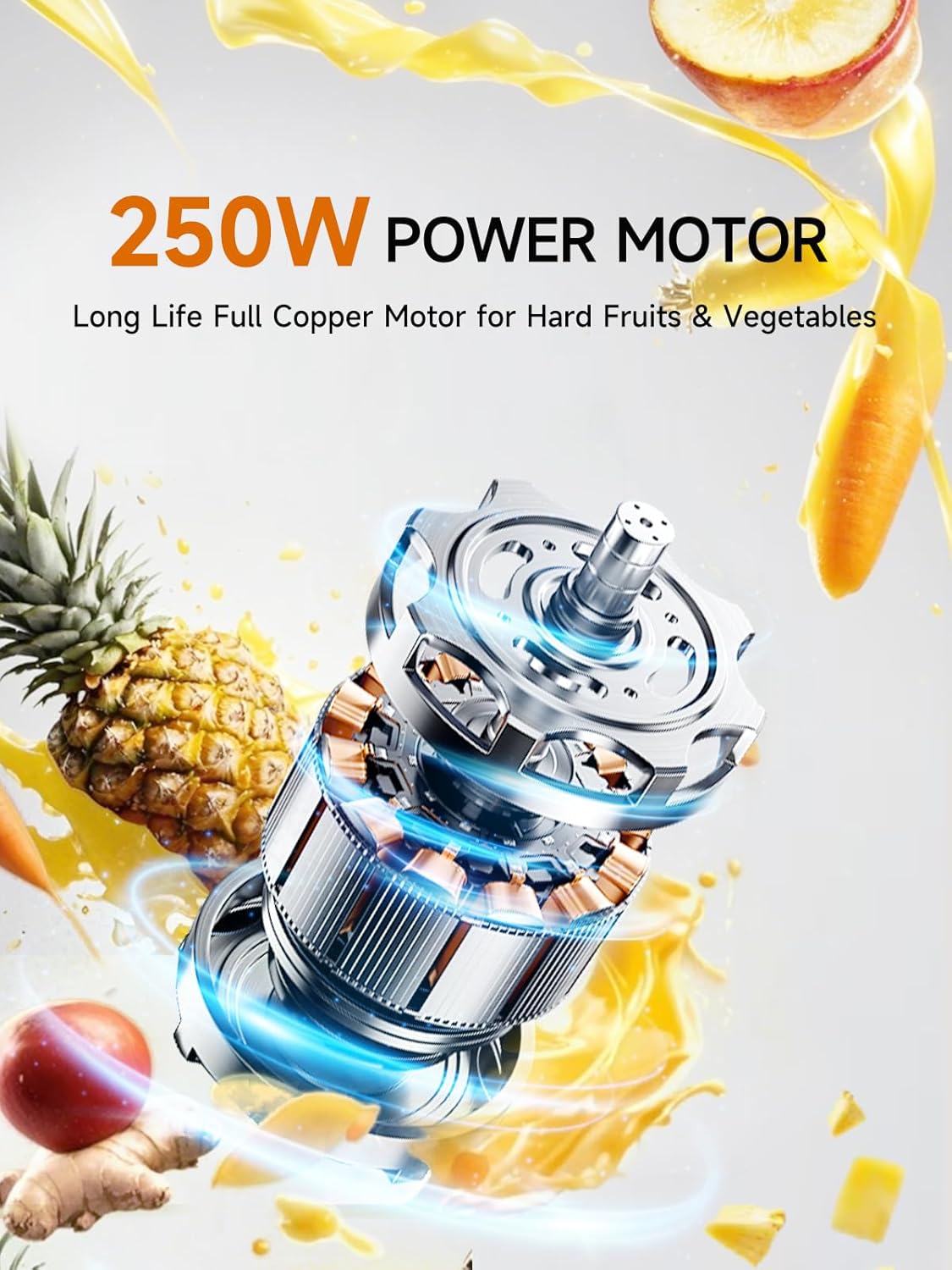 Celery Juicer Machine with Reverse Function, Cold Press Slow Masticating Juicer for Soft & Hard Vegetable Fruit Carrot Ginger Orange Juicer 250W High Power & High Juice Yield, Easy to Clean, BPA-Free