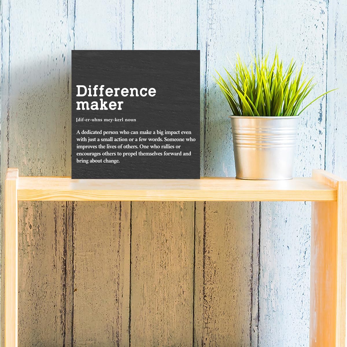 Difference Maker Definition Wooden Box Sign, Rustic Inspirational Home Office Decor, 5 x 5 Inches, Black, Square