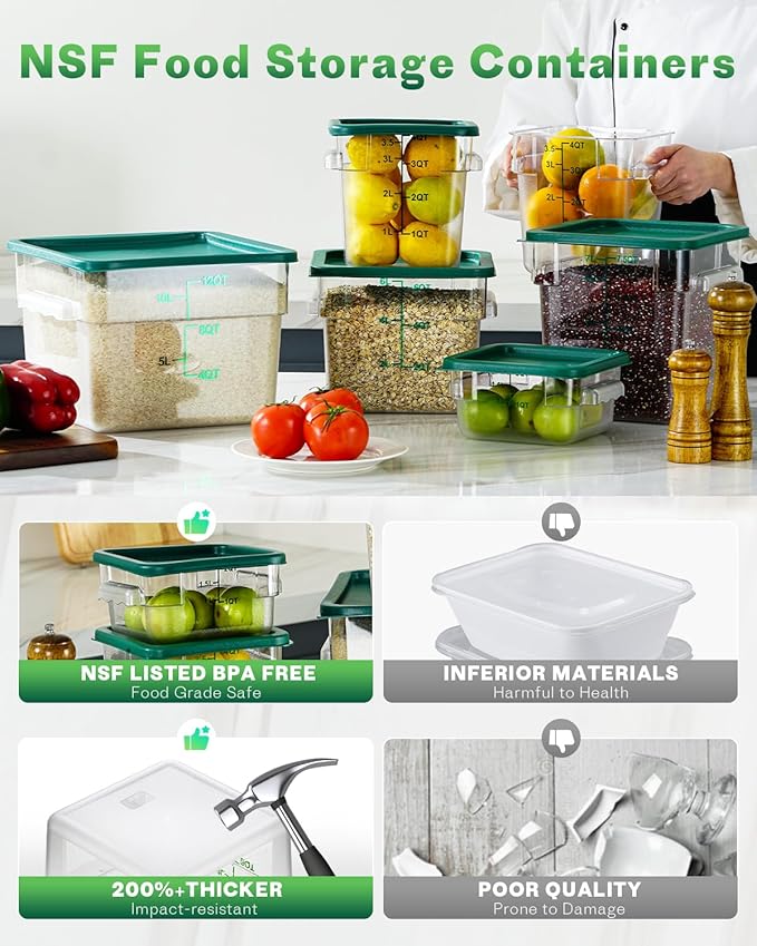 8QT Clear Food Storage Containers: 2 PCS[Food Grade][Hot&Cold Resistant] NSF Food Storage Containers with Lids for Home Restaurant Kitchen Storage Pizza Proof Dough, BPA Free(GREEN N2)