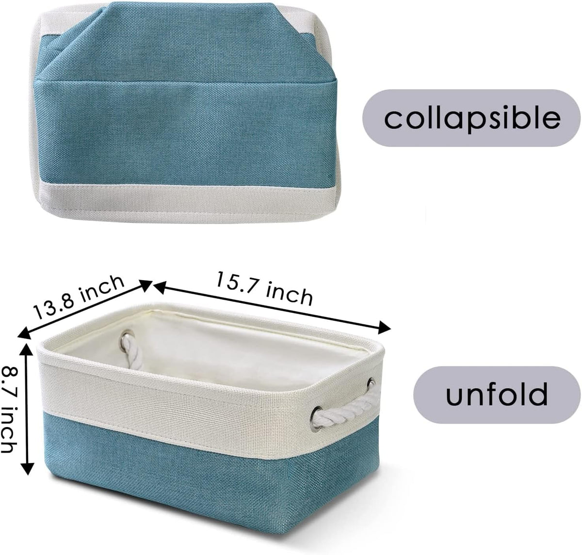 TheWarmHome Storage Bins for Shelves - Small 6 Pack 11.8x7.8x5.2 inch Sturdy Storage Basket W/Handles, Decorative Foldable Storage Baskets for Organizing Closet Nursery Toy(White & Green)