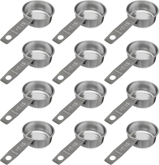 1/4 Cup Stainless Steel Measuring Cup | Sturdy Metal 60 ml | 60 cc | 2 oz | Single Cup for Wet and Dry Ingredients | Great for use as 1/4 Cup Dog Food Scoop - 12 PK
