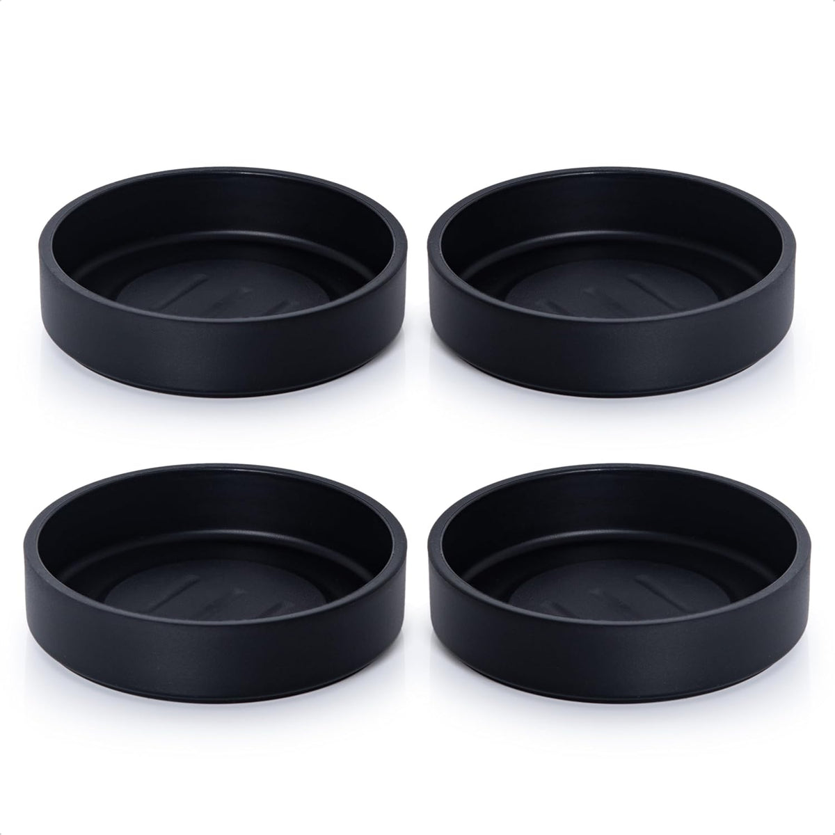 Phoenix Vine 4 Inch Plastic Plant Saucer Water Drip Tray, Heavy Sturdy Round Plant Drainage Tray for Indoors Outdoor, Set of 4, Matte Black, 21-TY-4B-4