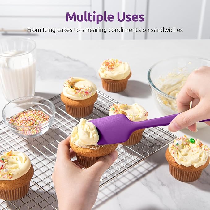 U-Taste Silicone Spatula Set: 600ºF High Heat Resistant, Seamless Food Grade Flexible Rubber Kitchen Cooking Mixing Baking Scraper for Nonstick Cookware Set of 3 (Purple)