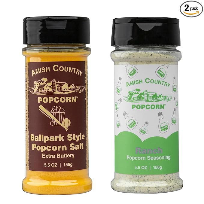 Amish Country Popcorn | Seasoning Variety Pack | BallPark Style ButterSalt - 5.5 oz and Ranch - 5.5 oz Popcorn Seasoning | Old Fashioned, Non-GMO