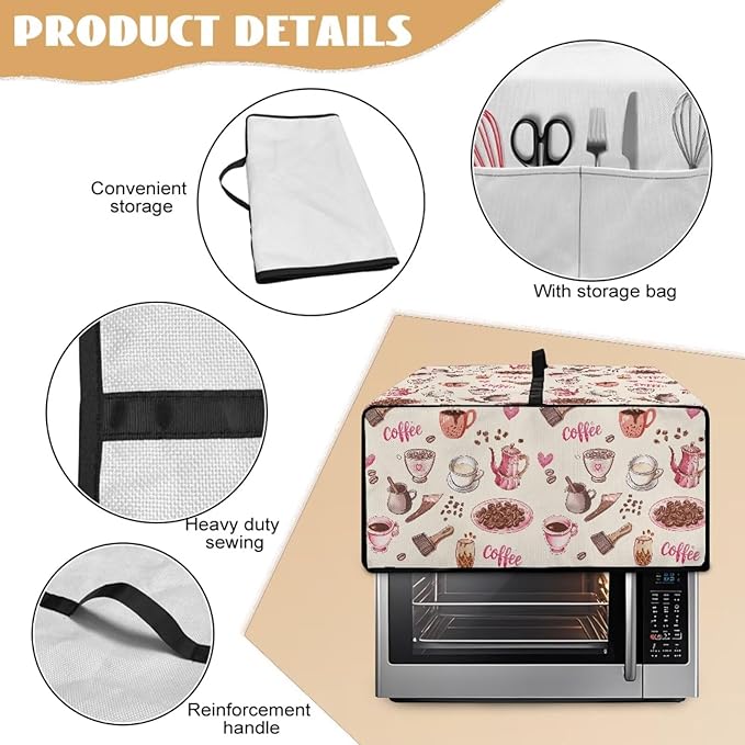Toaster Oven Dust Cover Dustproof Stylish Convection Microwave Ovens Cover Stain-resistant Small Countertop Appliance Protector, S, Coffee Mocha Pot Beige Pink