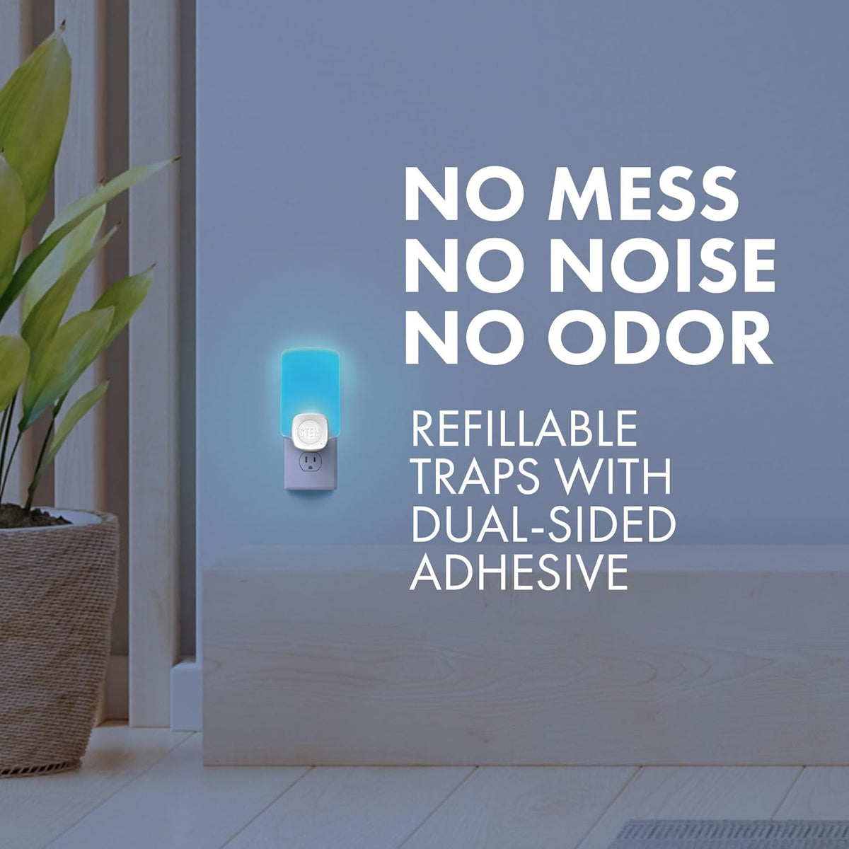 STEM Light Trap: Indoor Fruit Fly Trap, Effective Insect Control for Home, Attracts and Traps Flying Insects, Emits Soft Blue Light, Starter Kit with 2 Plug-in Devices and 4 Catridges
