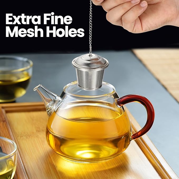 Zopeal 12 Pcs Tea Infuser Stainless Steel Strainer with Extended Chain Hook and Saucer Loose Leaf Steeper Fine Mesh Ball Tea Filter for Brew Spices Seasonings Fits Cup Mug Bottle (Medium)