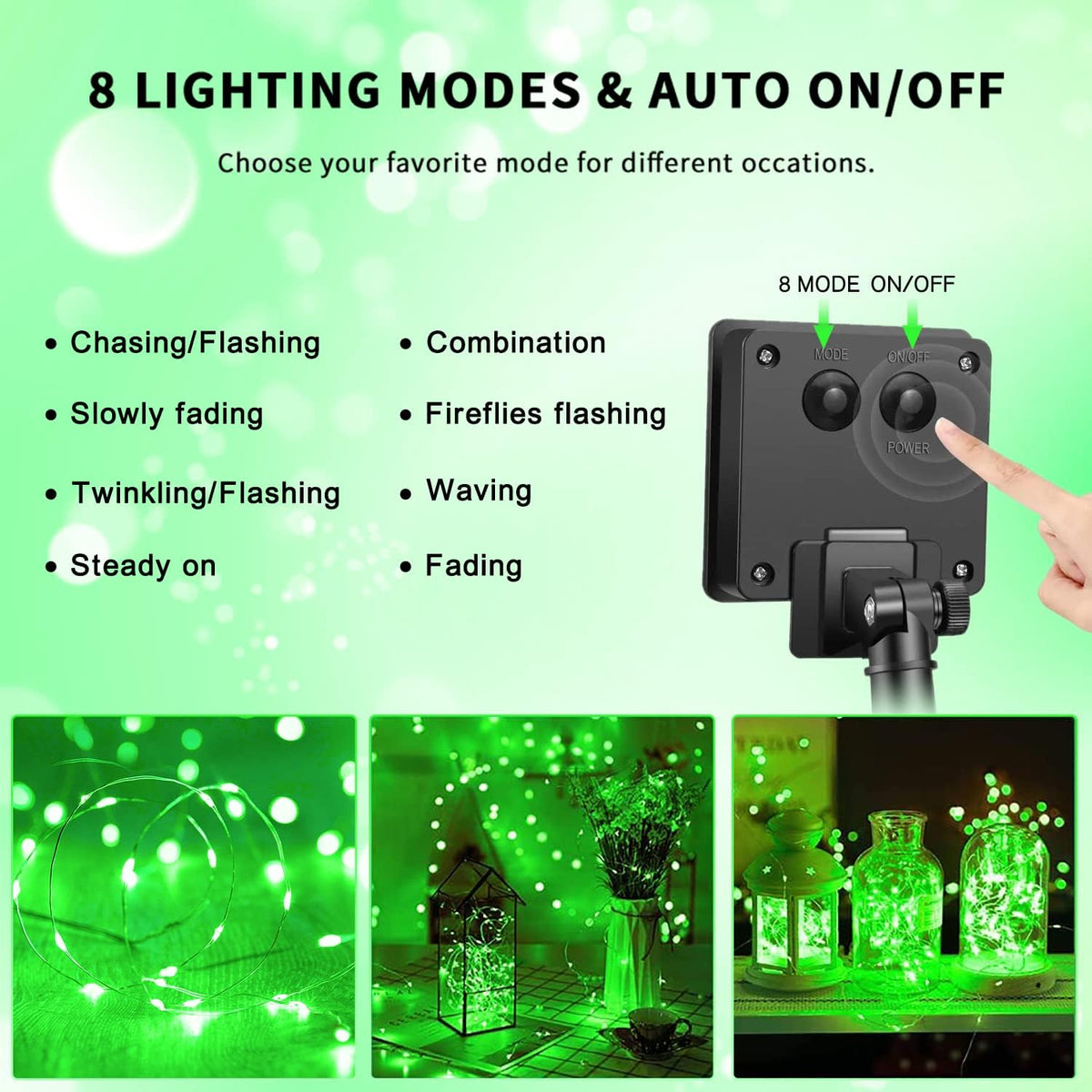 JMEXSUSS 4 Pack Green Solar Christmas Lights, Total 400 LED 132FT Solar String Lights Outdoor Waterproof, 8 Modes Copper Wire Solar Fairy Lights for Patio Garden Yard Tree Christmas Decor