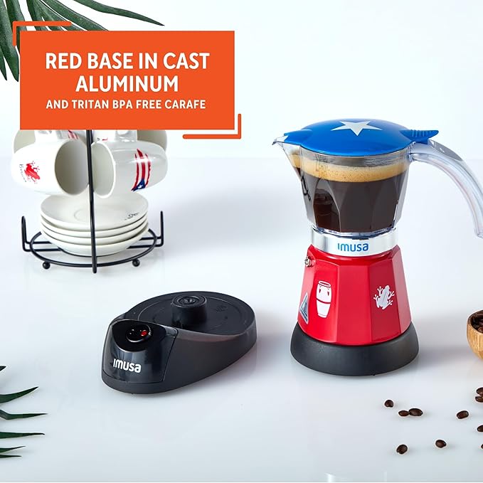 IMUSA Puerto Rico Boricua Flag Espresso Maker 6 Cup or 3 Cup | Limited Edition Moka Pot Coffee Maker | Cast Aluminum & Tritan Stovetop Espresso Machine | Traditional Puerto Rican Boricua Coffee Pot