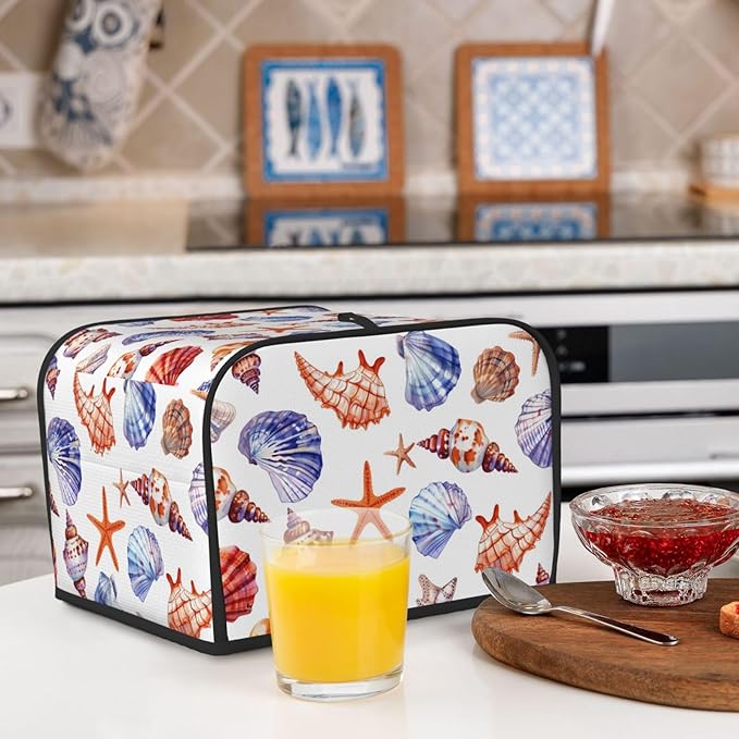 Beach Seashells Covers for 4 Slice Toasters,Cute Country Bread Machine Cover with Handle,Washable Stain Resistant Kitchen Small Appliance Cover Dining Decor