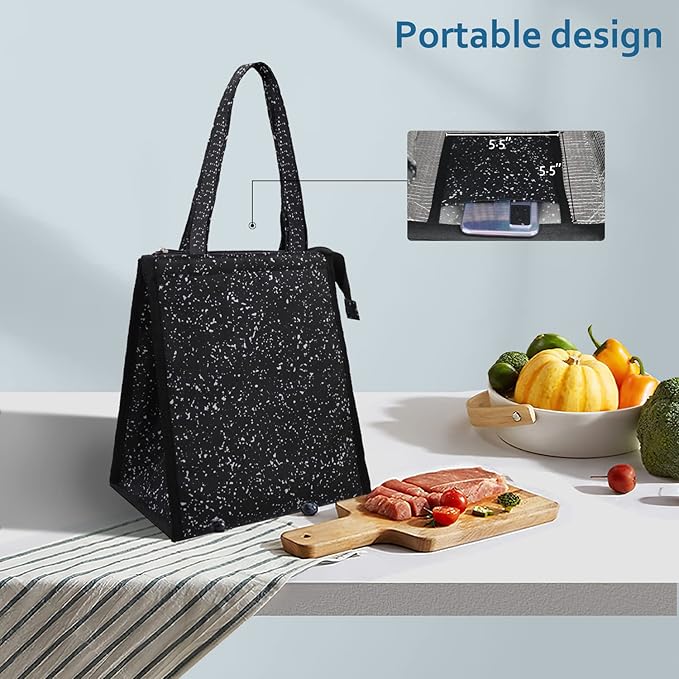 iknoe Insulated Lunch Bag for Women & Adults, 9L Foldable Wide-Open Cooler Bag with Pockets, Leakproof & Portable, for Picnic, Office, Beach(Bright black)