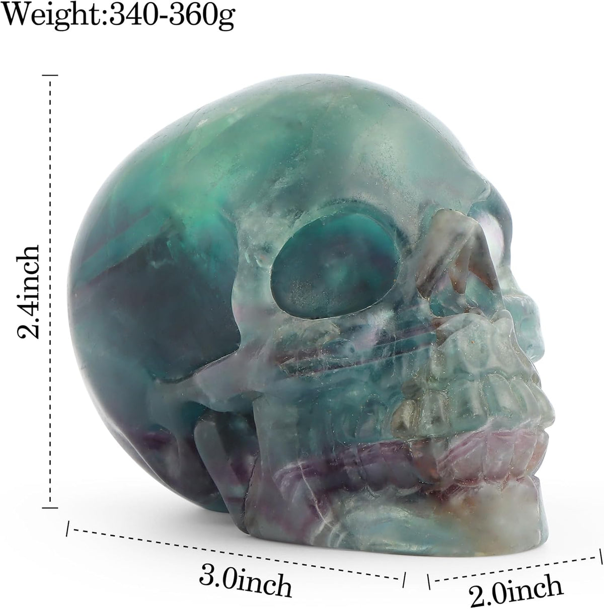 Crystal Skull Head Statue Hand Carved 3.0" Rainbow Fluorite Polished Gemstone Skull Stone Figurine Crafts Ornament for Home Office Halloween Decor