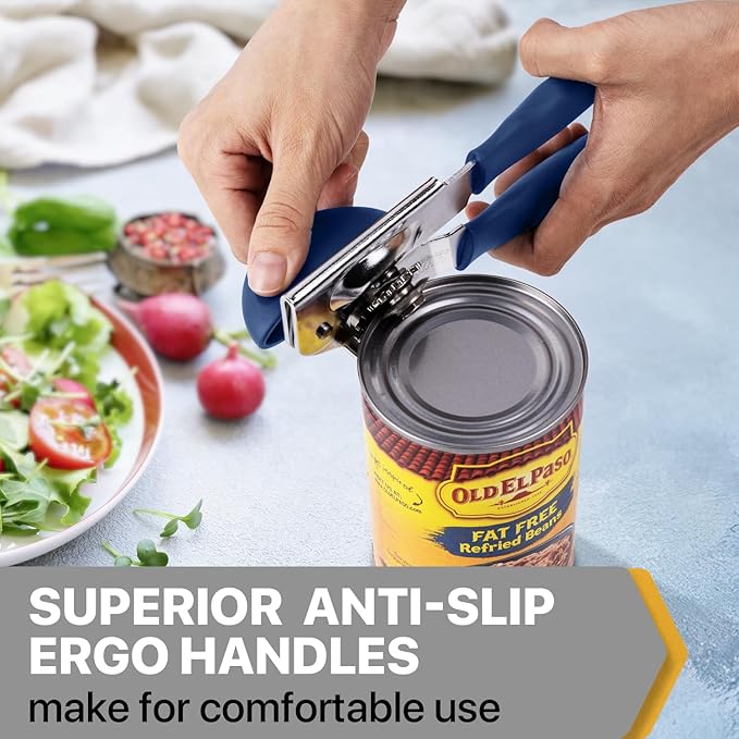 Can Opener Manual Heavy Duty, UHIYEE Hand Held Can Openers for Seniors with Comfort Grip Sharp Blade, Solid Steel Hand Manual Can Open with Magnet for Kitchen Camping, Blue