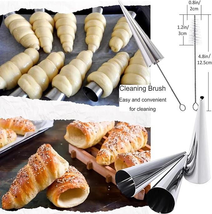 30 Pack Cream Horns Molud Set, Large Stainless Steel Canolis Forms Cannoli Kit for Baking Cannolis, Croissant Shell, Cream Roll Dessert, Safety Filled Edges