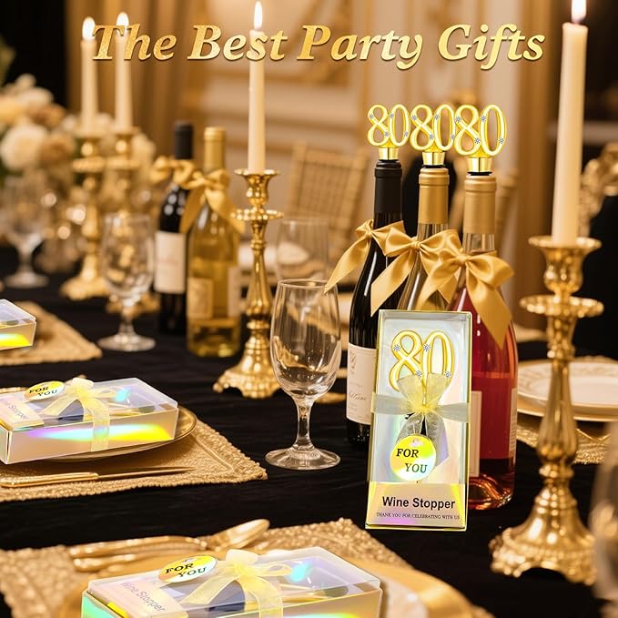 30Pcs 80th Birthday Party Favors Wine Stopper Wine Bottles Stoppers Favor Wedding Guest Gifts Party Favors Wine Stopper Individual Gift Box for Anniversary Decorations Souvenirs (80th)