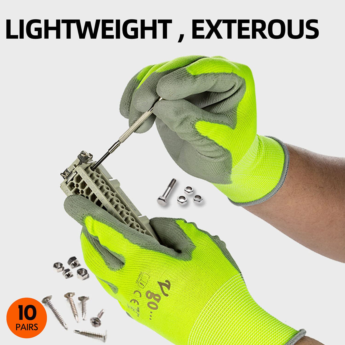 Vgo... 10-Pairs Safety Work Gloves, Gardening Gloves, Polyurethane Coated, Dipping Gloves, Latex Free (Size S, Yellow, PU2103)