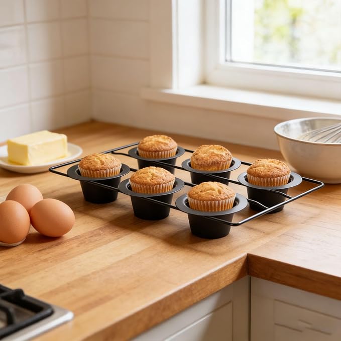 GOWENIC 6-Cup Popover Pan, Carbon Steel Deep Non Stick Bakeware Popover Pan for Baking Pudding Muffins Popovers, Easy to